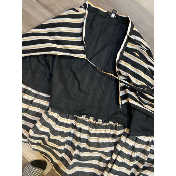 Who What Wear Yellow, Black, White Striped Ruffled Hem Tie Wrap Midi Skirt, Sz 4 - Picture 5 of 9